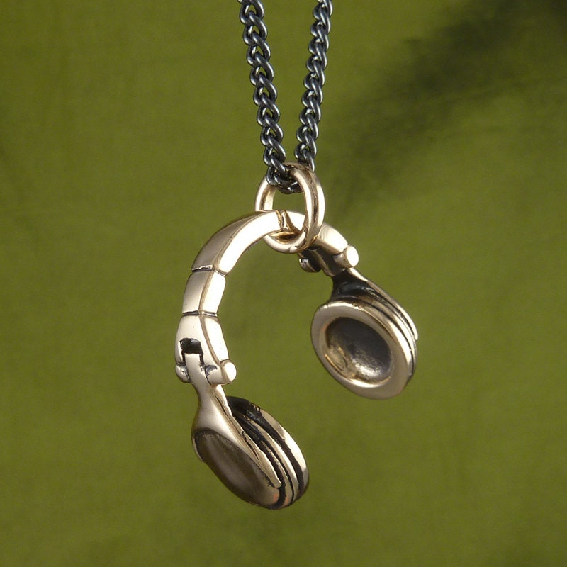Headphones Necklace Bronze Headphone Pendant DJ Necklace Etsy
