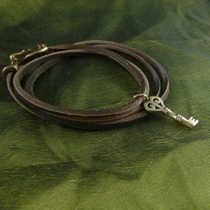 Key Bracelet Bronze Key Leather Wrap Bracelet image 2
