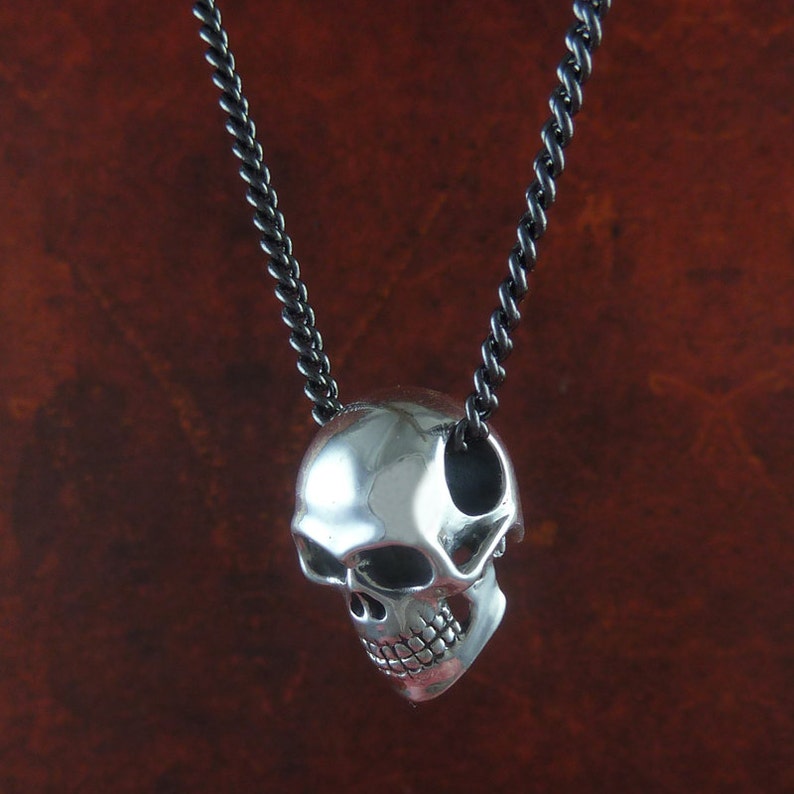 Sterling Silver Skull Necklace Sterling Silver Small Human Skull Pendant image 6