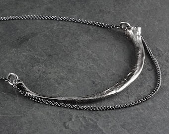 Snake Rib Necklace - Antique Silver Python Rib Necklace - Silver Bone Necklace