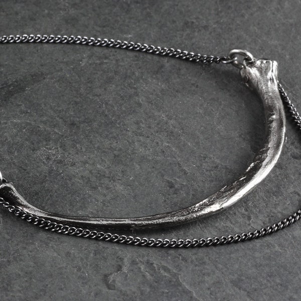 Snake Rib Necklace - Antique Silver Python Rib Necklace - Silver Bone Necklace