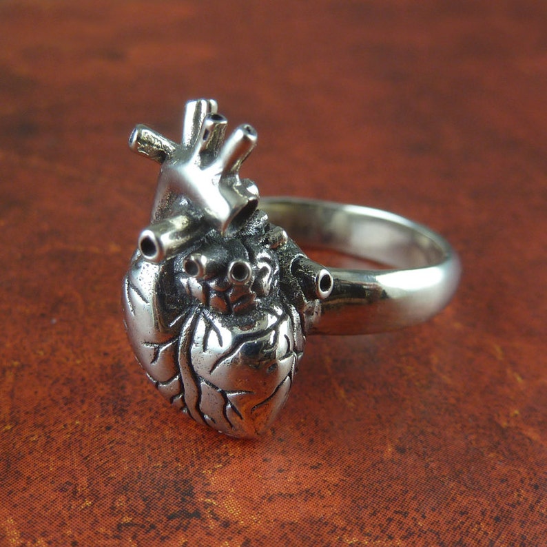 Anatomical Heart Ring White Bronze Anatomical Heart Ring Silver Heart Ring image 6