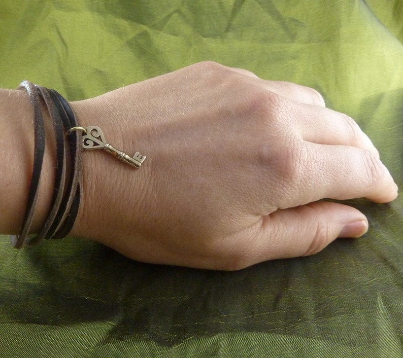 Key Bracelet Bronze Key Leather Wrap Bracelet image 6