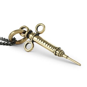 Syringe Necklace - Bronze Syringe Pendant