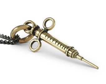 Syringe Necklace - Bronze Syringe Pendant