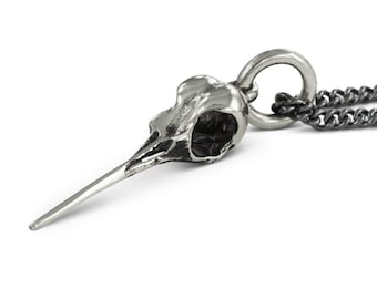 Hummingbird Skull Necklace - Antique Silver Hummingbird Skull Pendant - Life-size Hummingbird Skull