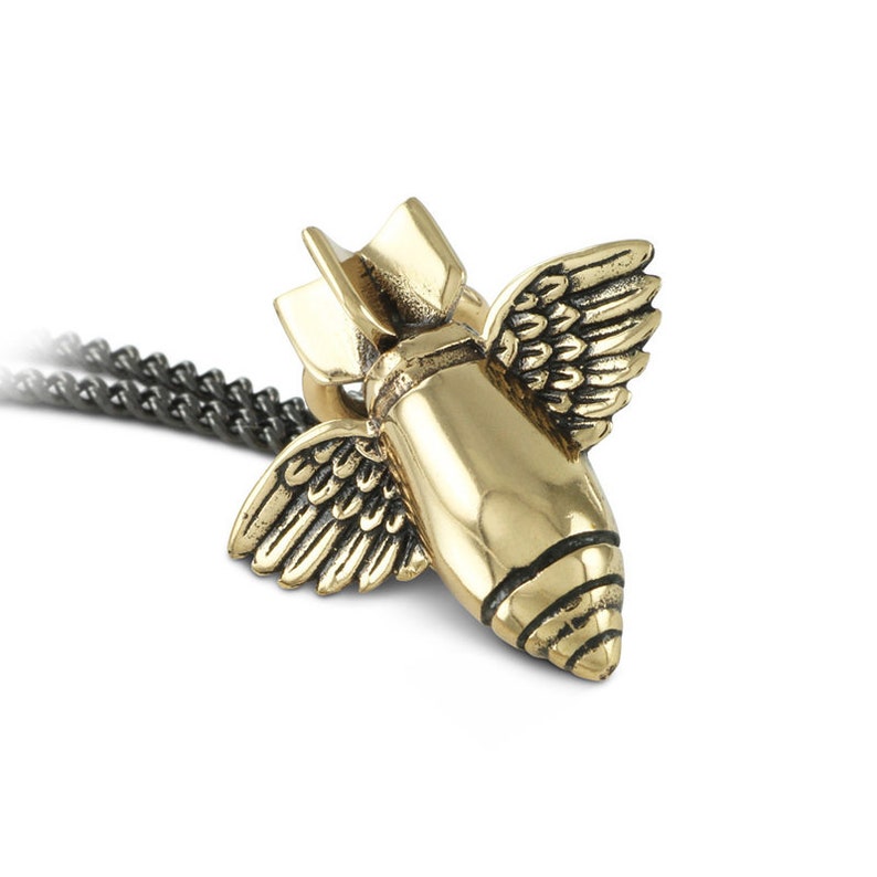Bomb Necklace Bronze Flying Bomb Pendant Etsy