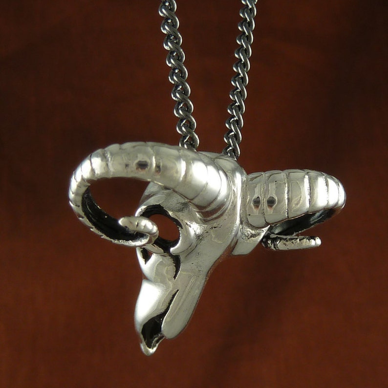 Ram Skull Necklace Antique Silver Zodiac Pendant image 4