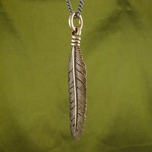 Feather Necklace Bronze Feather Pendant Feather Jewelry - Etsy
