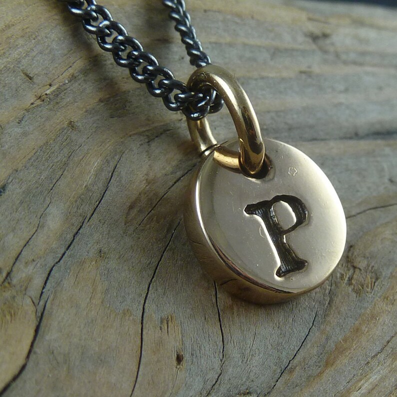 Initial Necklace Bronze Initial Charm Pendant Etsy