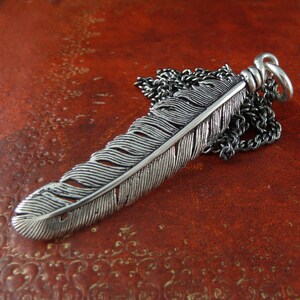 Silver Feather Necklace Antique Silver Feather Pendant Feather Jewelry image 3