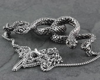 Snake Necklace - Sterling Silver Double Snake Necklace - Medusa Necklace