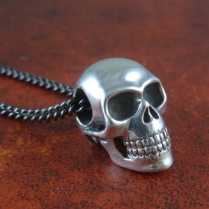 Sterling Silver Skull Necklace Sterling Silver Small Human Skull Pendant image 3