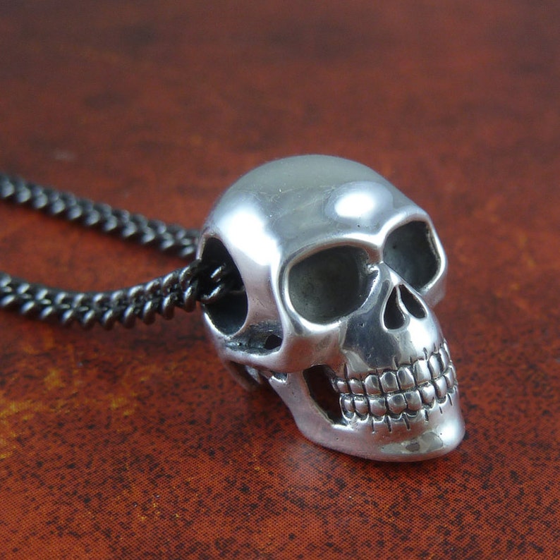 Sterling Silver Skull Necklace Sterling Silver Small Human Skull Pendant image 3