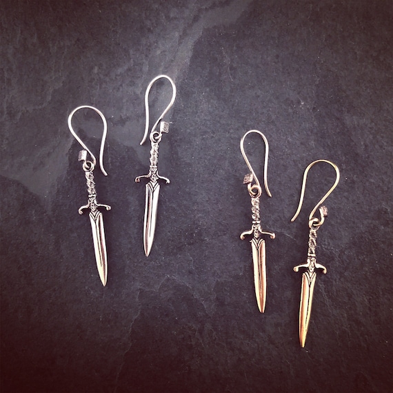 Dagger Earrings in White Bronze With Sterling Silver Hooks Etsy