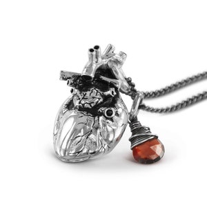 Anatomical Heart & Birthstone Necklace Antique Silver Anatomical Heart with Birth Stone image 8