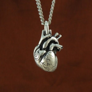 Gothic Heart Necklace Antique Silver Anatomical Heart Pendant on 24 Antique Silver Chain image 4