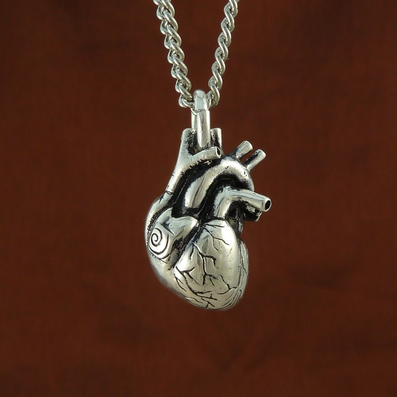 Gothic Heart Necklace Antique Silver Anatomical Heart Etsy