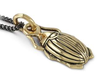 Scarab Necklace - Bronze Beetle Pendant - Insect Necklace