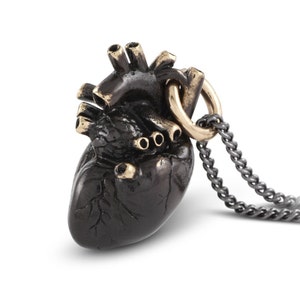 Black Anatomical Heart Necklace Black Heart Pendant image 1