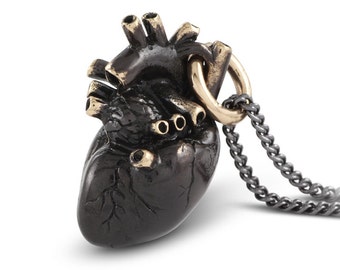 Black Anatomical Heart Necklace - Black Heart Pendant