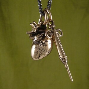 Anatomical Heart and Syringe Necklace Bronze Heart and Syringe Pendant Gothic Necklace image 4