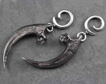 Harpy Eagle Talon Ear Weights - Antique Silver Eagle Talon Gauged Earrings - Talon Gauges