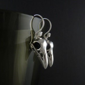 Bird Skull Earrings - Antique Silver Raven Skull Earrings image 6