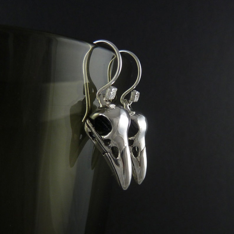 Bird Skull Earrings - Antique Silver Raven Skull Earrings image 6