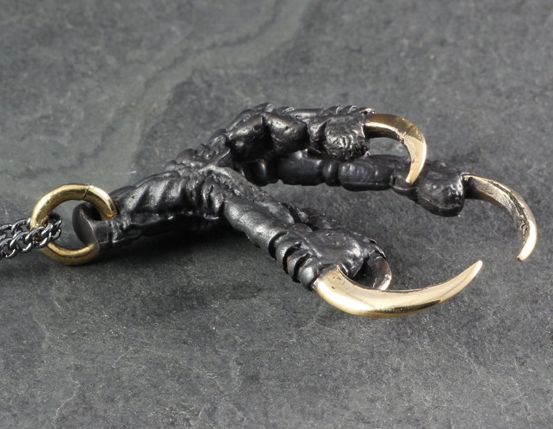 Crow Claw Necklace Bronze Black Crow Claw Pendant Bird Foot image 4