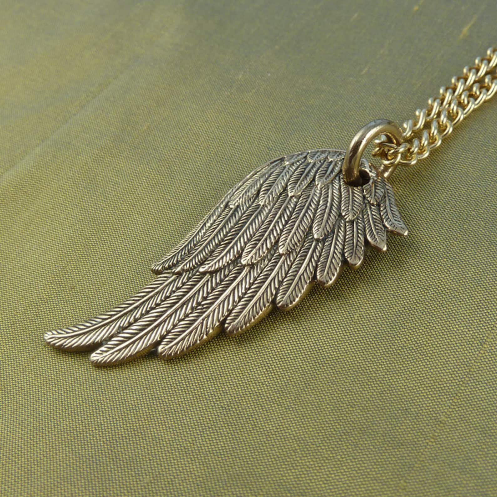 Angel Wing Necklace Bronze Angel Wing Pendant Wing Etsy