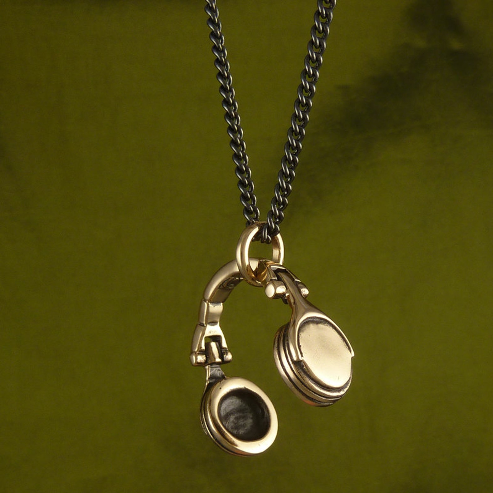 Headphones Necklace Bronze Headphone Pendant DJ Necklace Etsy