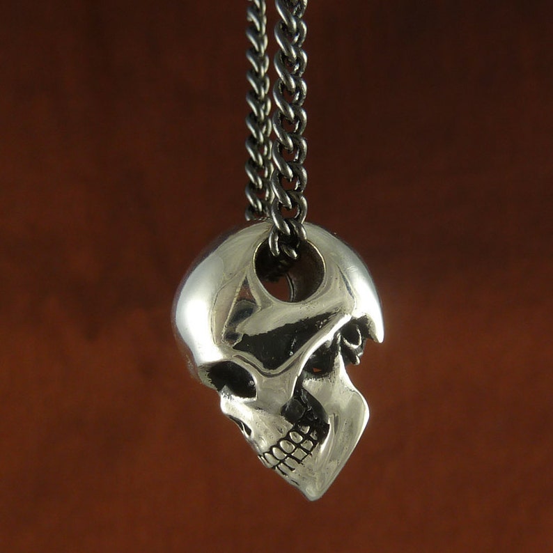 Skull Necklace for Men Antique Silver Human Skull Pendant Mens Skull Necklace image 7
