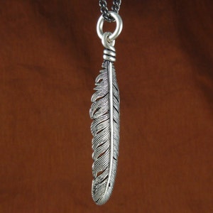 Silver Feather Necklace Antique Silver Feather Pendant Feather Jewelry image 5