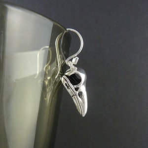 Bird Skull Earrings - Antique Silver Raven Skull Earrings image 5