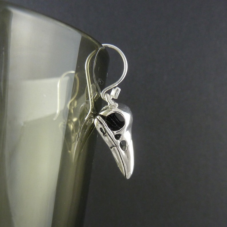 Bird Skull Earrings - Antique Silver Raven Skull Earrings image 5