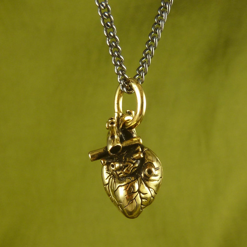 Gold Heart Necklace Small 24 Karat Gold Plated Anatomical Heart Pendant Heart of Gold image 6