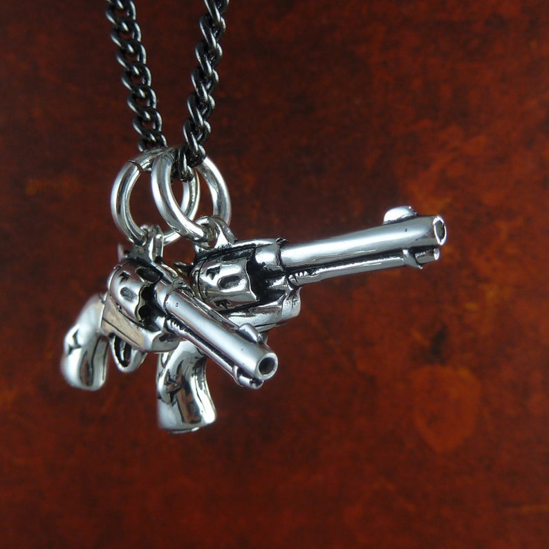 Gun Necklace Antique Silver Pistol Pendant Gun Jewelry image 3