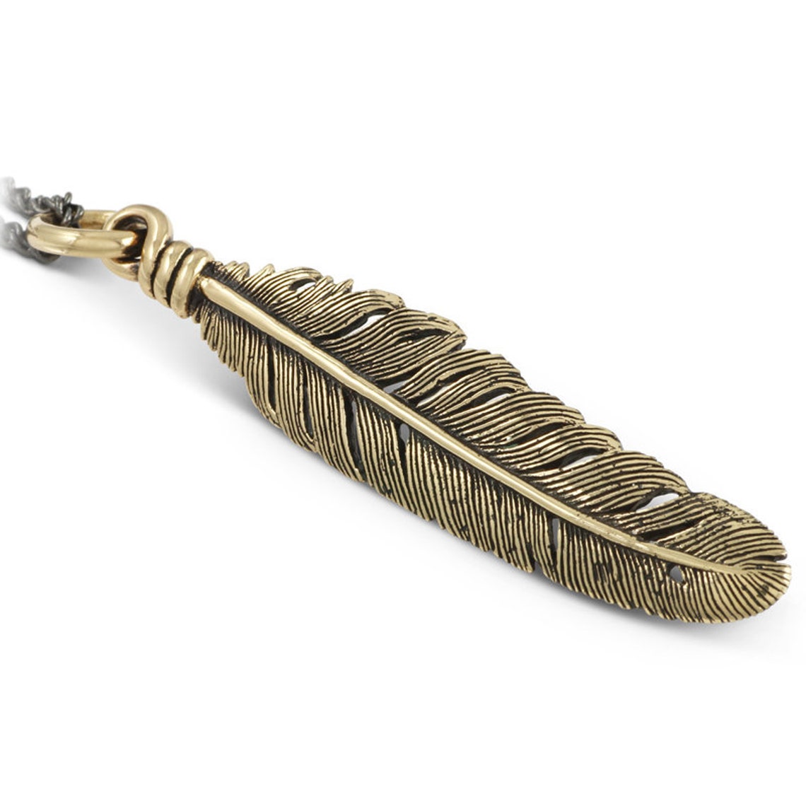 Feather Necklace Bronze Feather Pendant Feather Jewelry Etsy