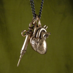 Anatomical Heart and Syringe Necklace Bronze Heart and Syringe Pendant Gothic Necklace image 5