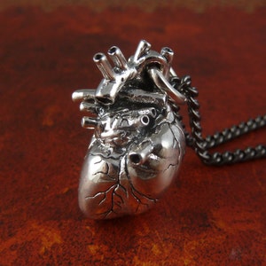 Sterling Silver Anatomical Heart Necklace - Sterling Silver Heart Pendant