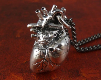 Anatomical Heart Necklace - Sterling Silver Anatomical Heart Pendant - Sterling Silver Heart