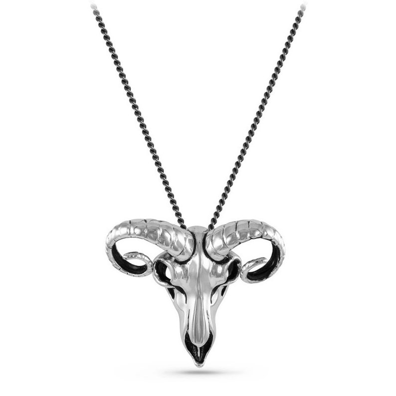 Ram Skull Necklace Antique Silver Zodiac Pendant image 2