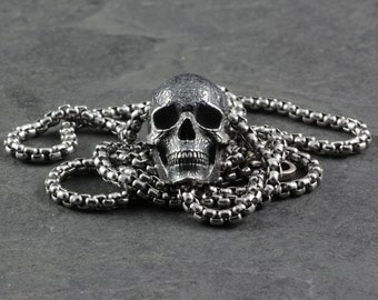 Skull Necklace - Sterling Silver Human Skull Pendant - Fine Skull Jewelry