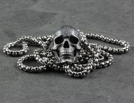 temporal Tranquilidad de espíritu notificación Collar de calaveras Colgante de calavera humana de plata - Etsy México