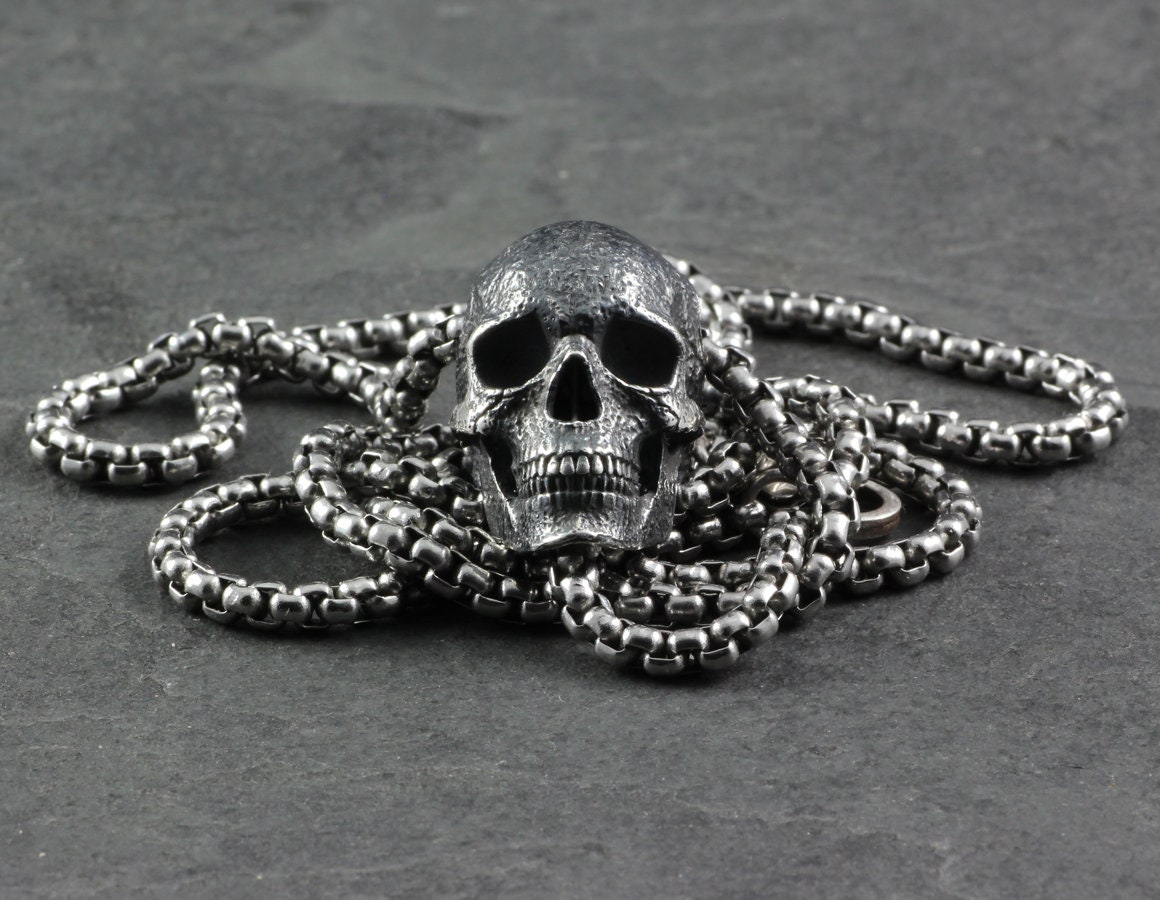 Totenkopf Halskette Sterling Silber Menschenschädel Anhänger Feiner Totenkopf  Schmuck - .de