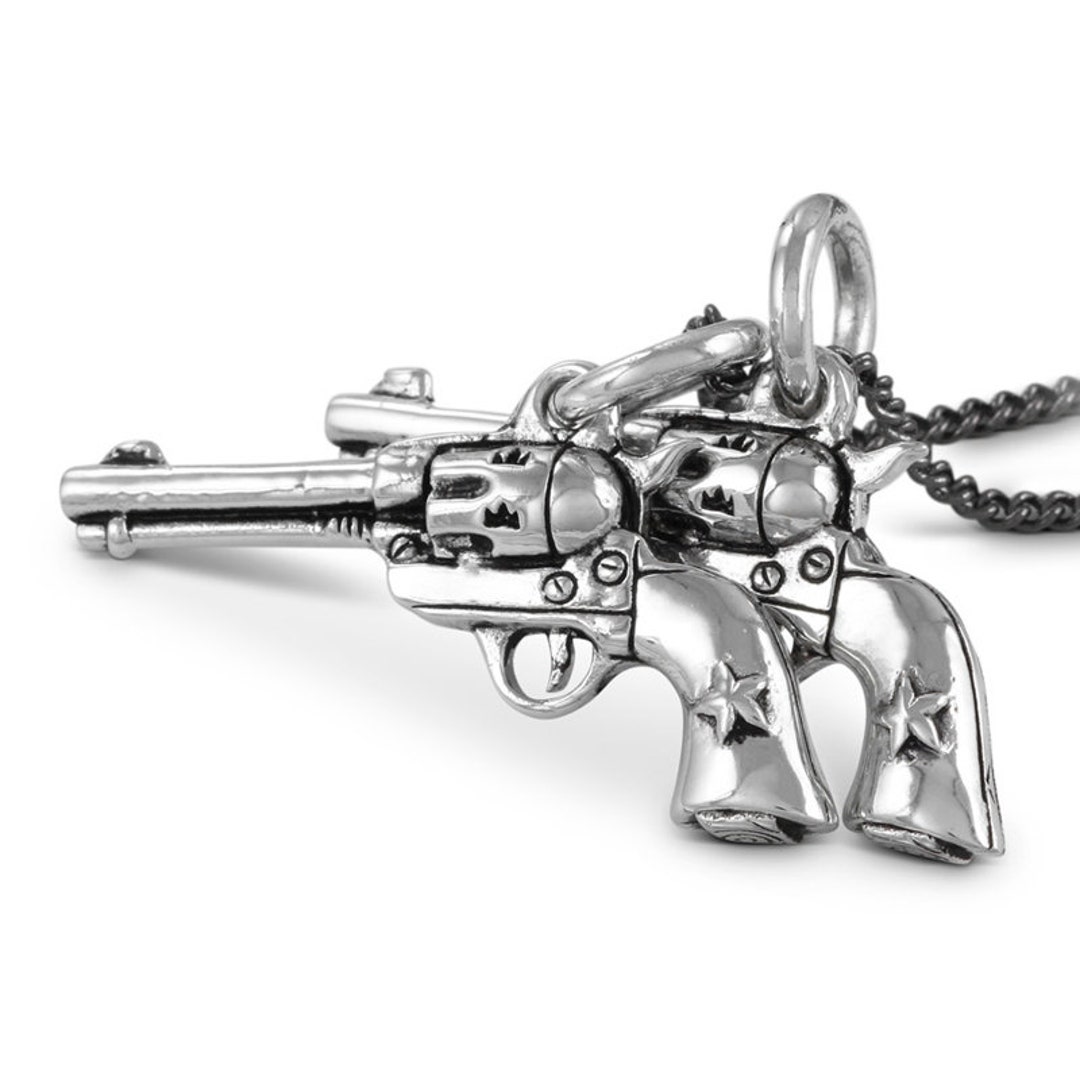 Gun Necklace Antique Silver Pistol Pendant Gun Jewelry Etsy