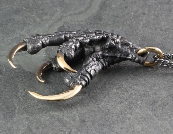 Bird Foot Pendant Statement Necklace Silver Chicken Claw Voodoo Talisman Solid Hand Cast Silver Plated White Bronze