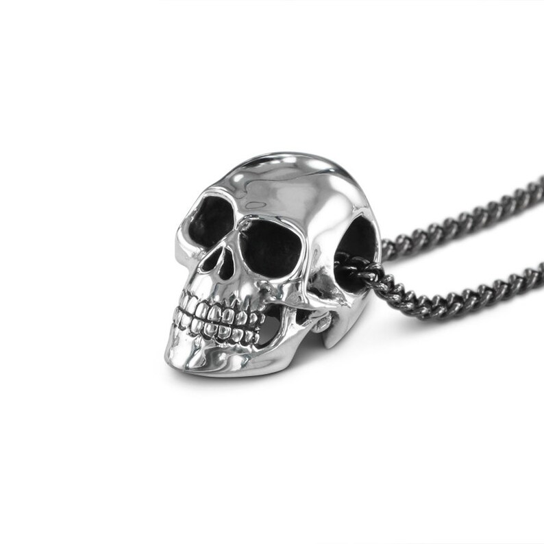 Sterling Silver Skull Necklace Sterling Silver Small Human Skull Pendant image 1