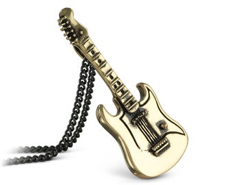 Guitar Necklace - Bronze Electric Guitar Pendant - Musician Necklace